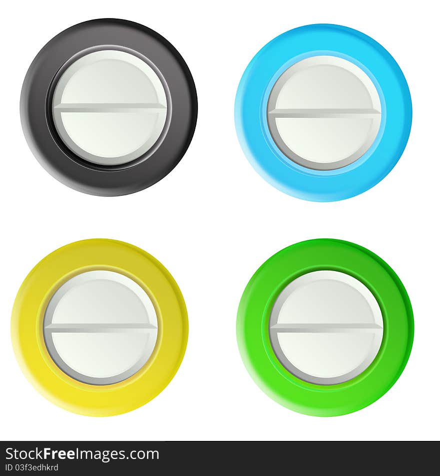 A set of coloured buttons in the form of tablets. A set of coloured buttons in the form of tablets