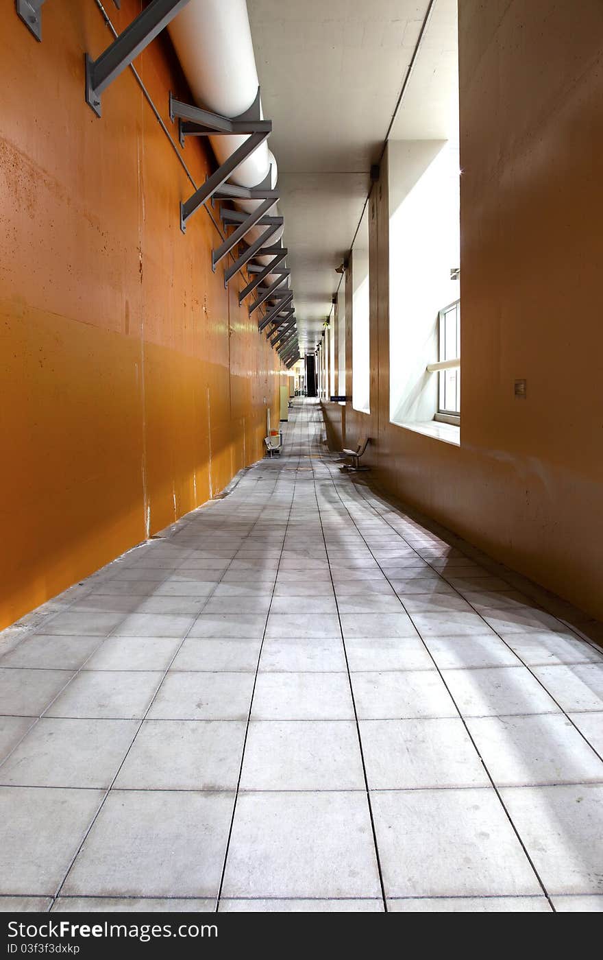 A long hallway underneath the waterline at the Bonneville dam, OR. A long hallway underneath the waterline at the Bonneville dam, OR.