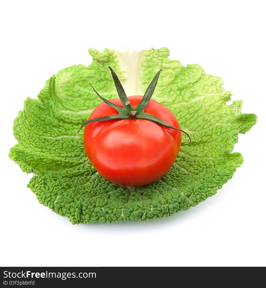 Tomato on a piece of cabbage