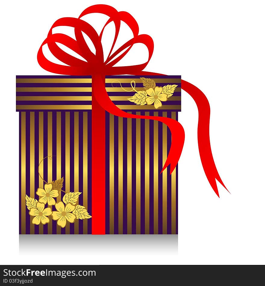 Gift with golden strips and red bow. Gift with golden strips and red bow.