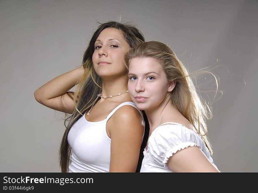 Two teenager in fresh look in white dress. Two teenager in fresh look in white dress