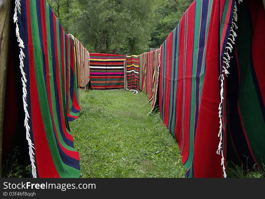 Bulgarian traditional textiles. Rugs woven on hand-looms.