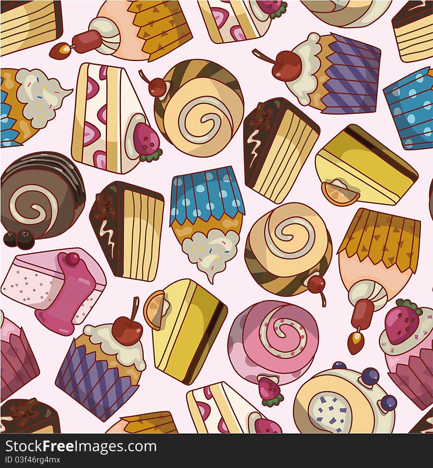 Seamless cartoon cake pattern, drawing