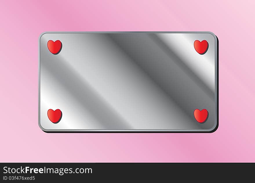 Blank metallic signboard with hearts on pink background