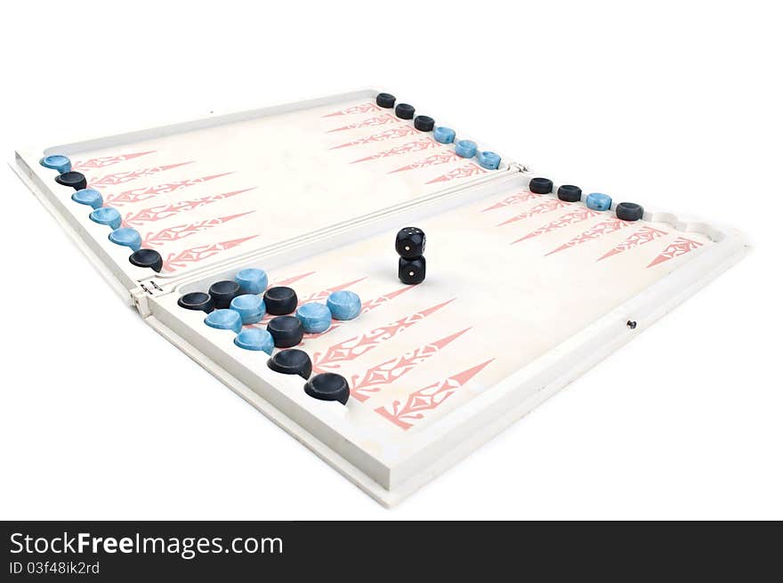 Backgammon game and dice isolated on a white background