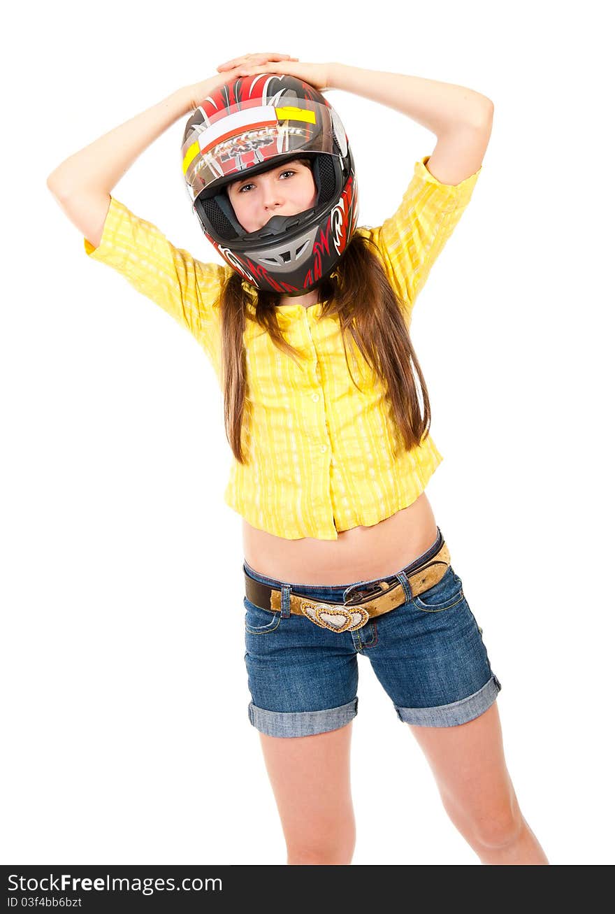 Schoolgirl portrait in the helmet