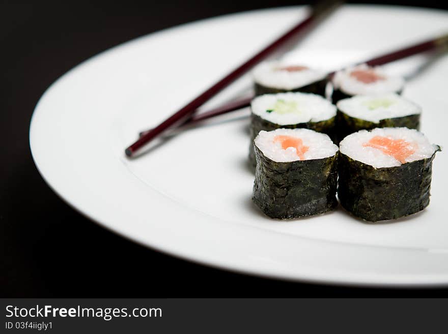 Sushi hosomaki salmon avocado and tuna. Sushi hosomaki salmon avocado and tuna