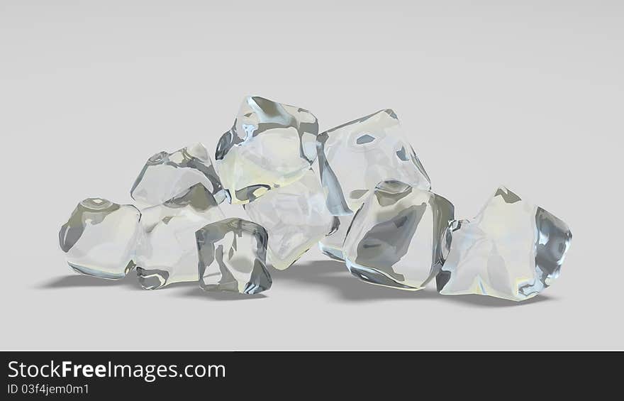 A heap of ice cubes isolated on white