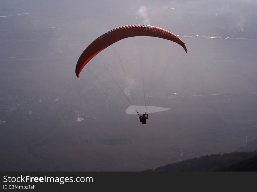 Paragliding in the sunset