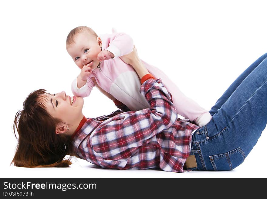 Young mother playing with her baby