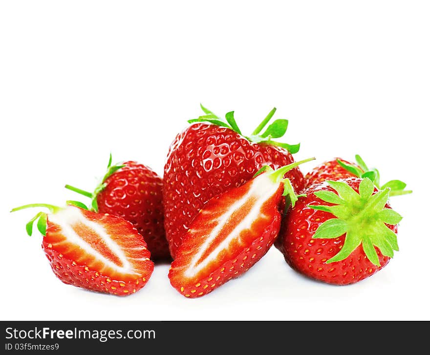 Ripe delicious strawberries isolated on a white background