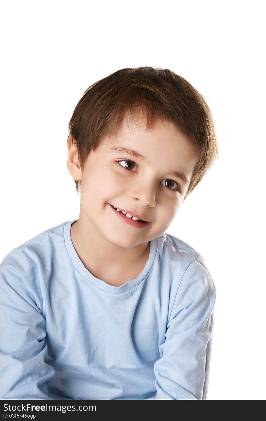 Portrait of beautiful happy smiling little boy isolated on white background. Portrait of beautiful happy smiling little boy isolated on white background