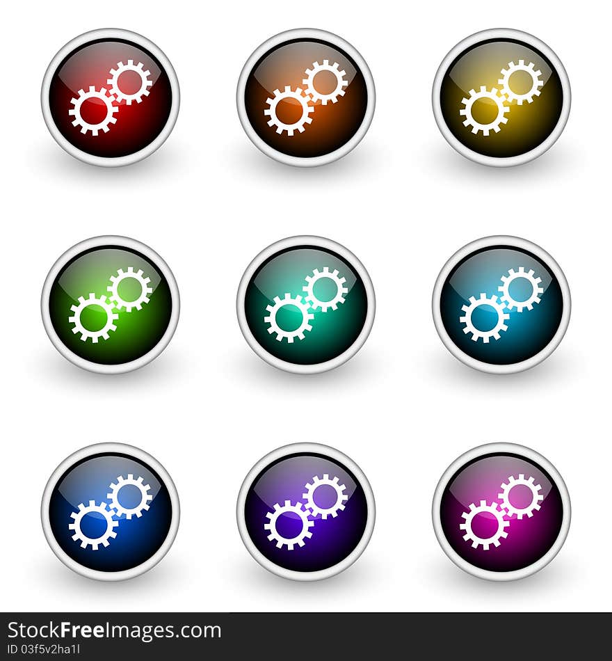 Gear button set isolated over white