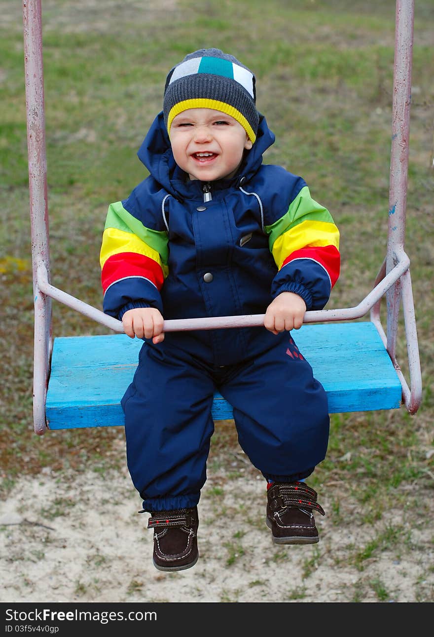 Happy boy on swing