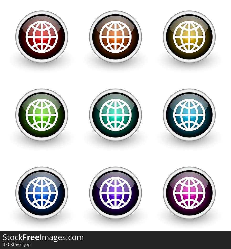 Globe button set isolated over white