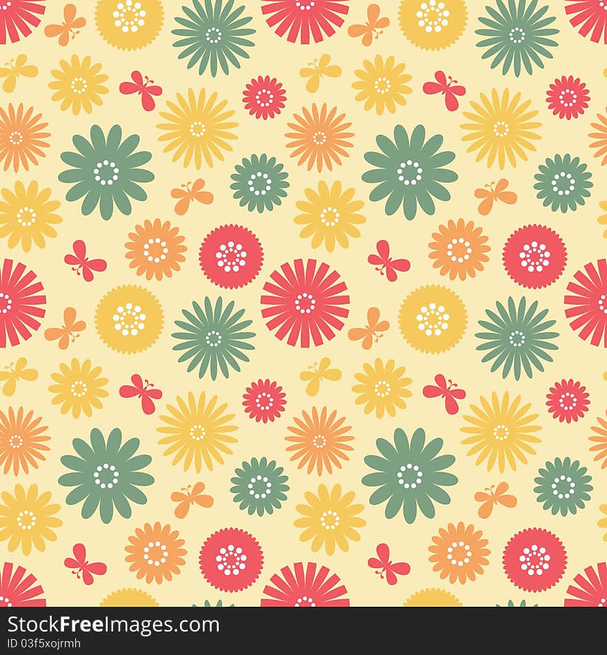 Seamless pattern with flowers and butterflies. Seamless pattern with flowers and butterflies