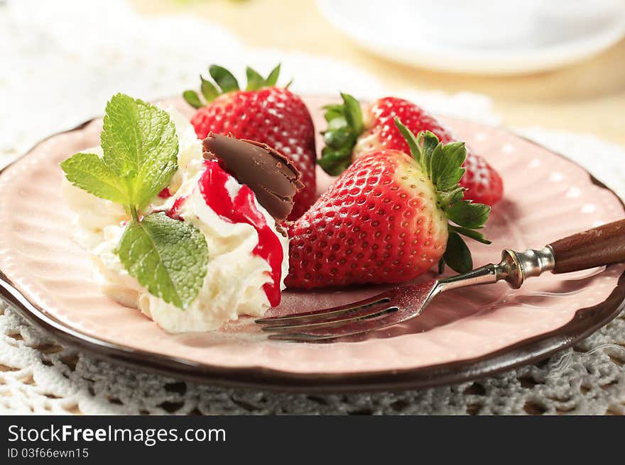 Fresh strawberries with whipped cream. Fresh strawberries with whipped cream