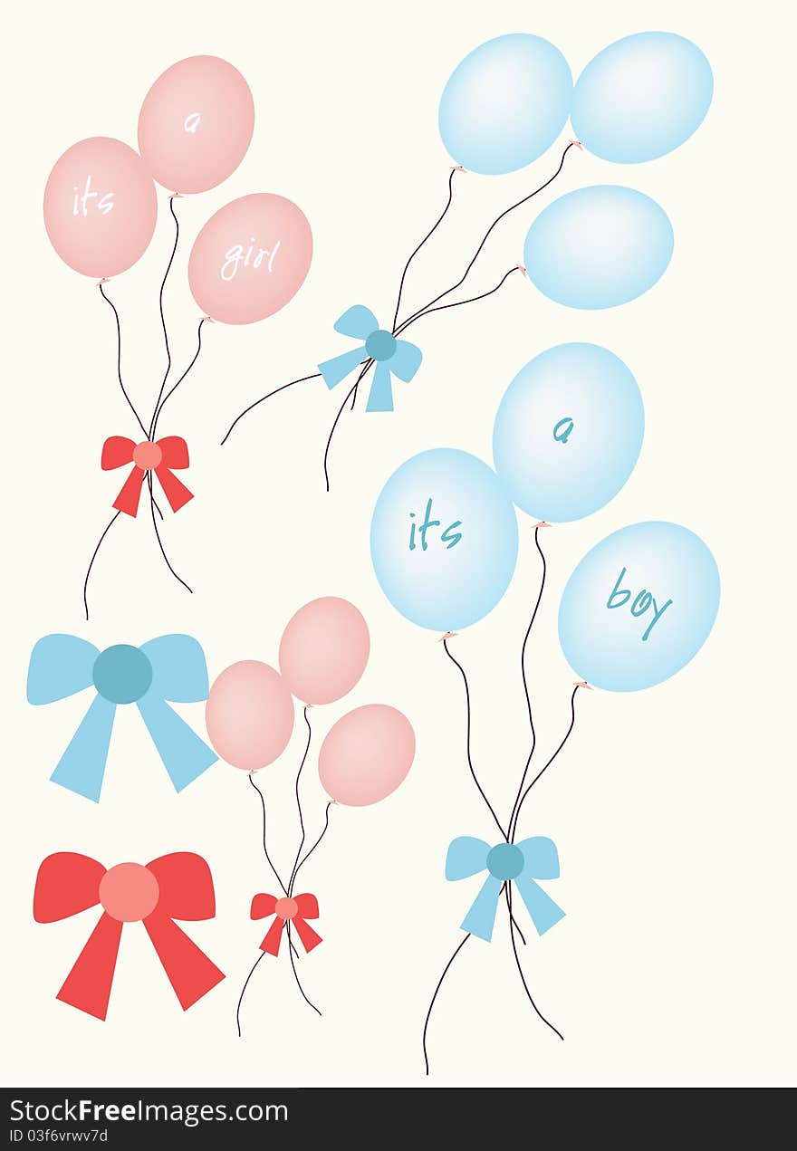 A bunch of pink balloons as well as blue balloons for baby announcement graphics for baby girl and baby boy. A bunch of pink balloons as well as blue balloons for baby announcement graphics for baby girl and baby boy