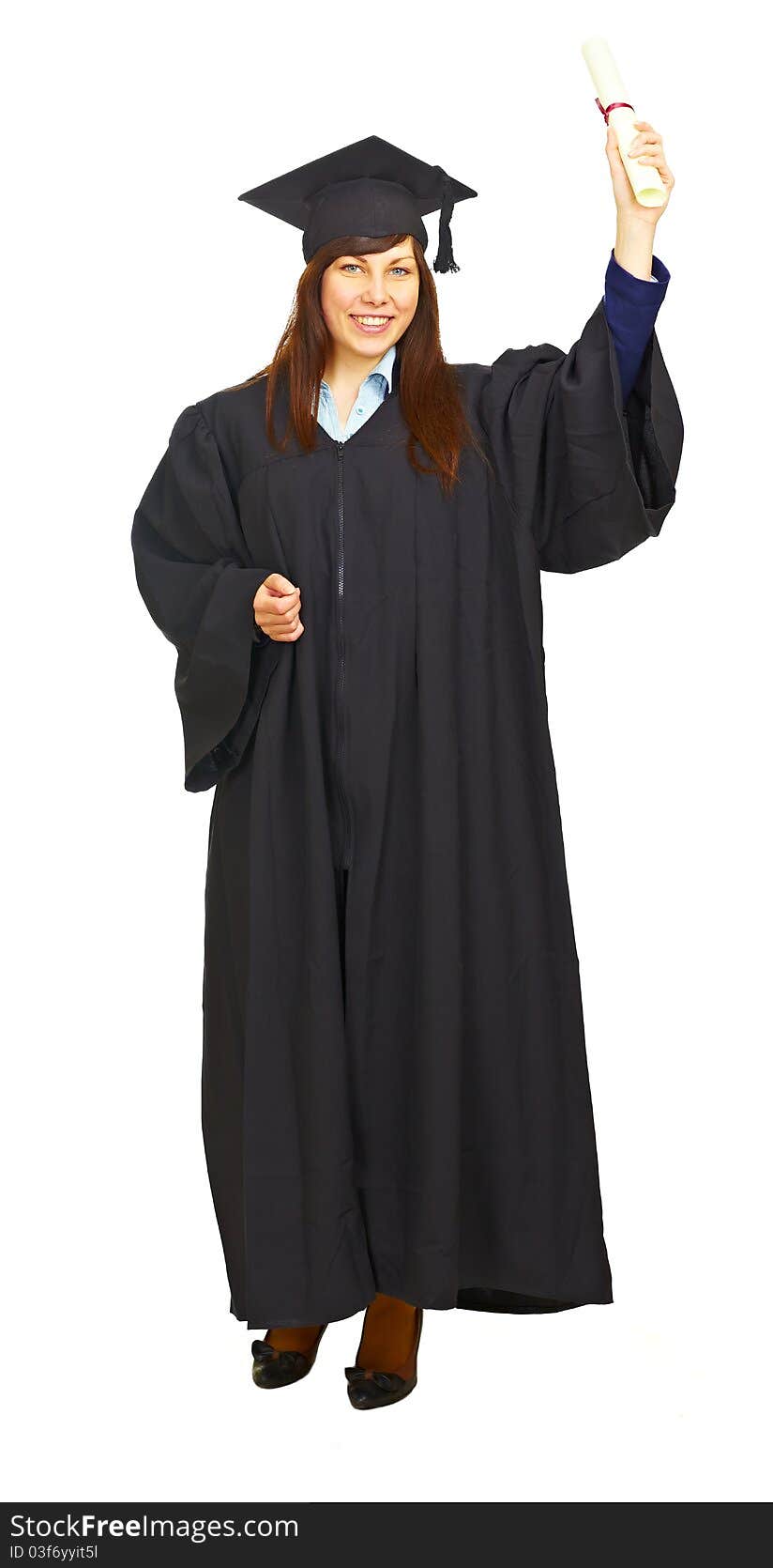 Happy graduation girl with diploma isolated over white background. Happy graduation girl with diploma isolated over white background