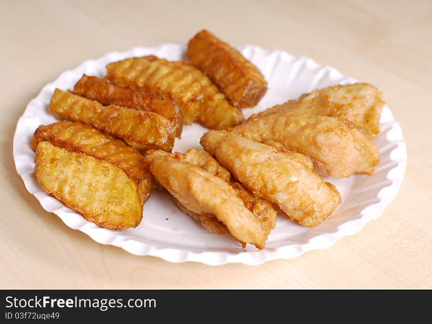 A plate with fried chicken