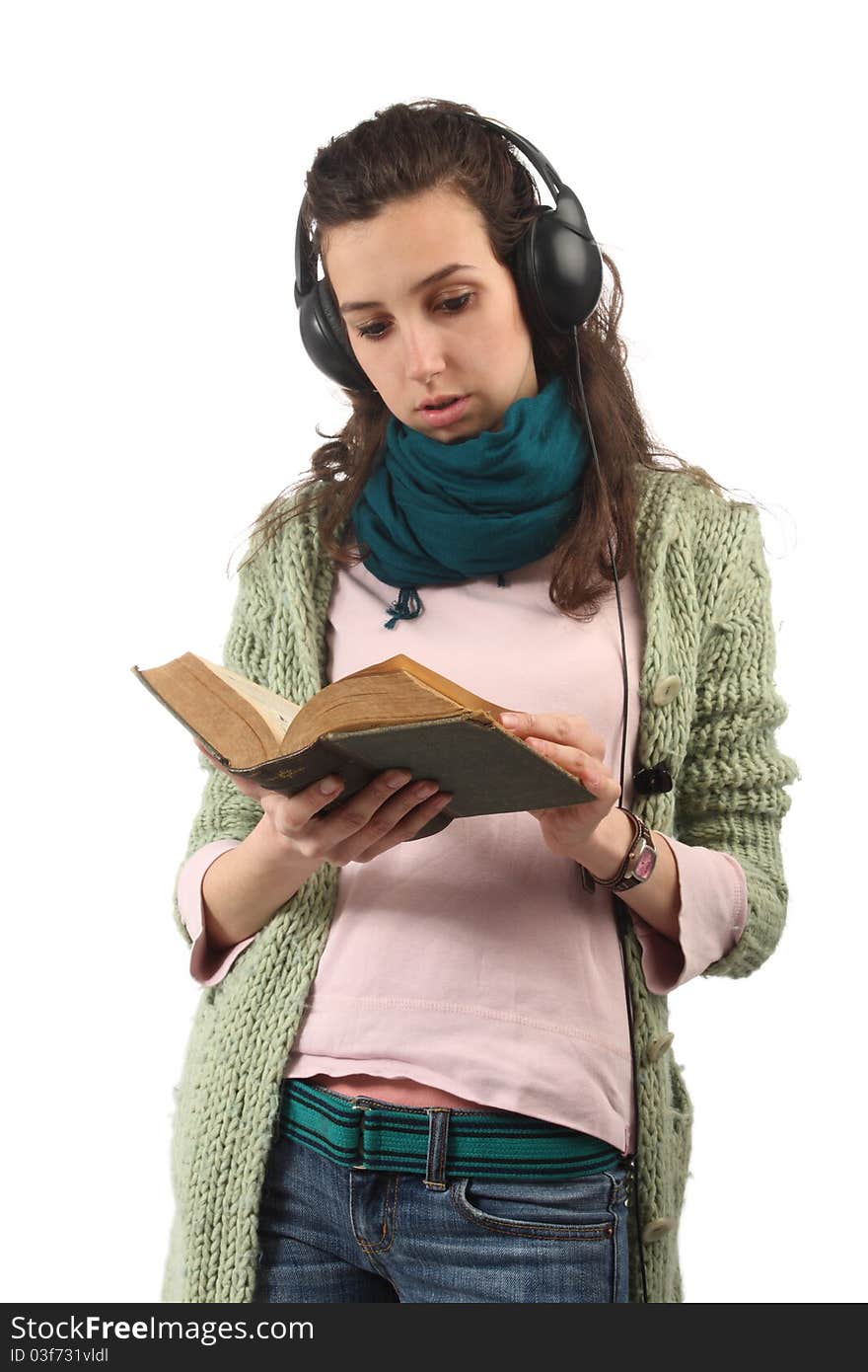 Young girl listen and reading