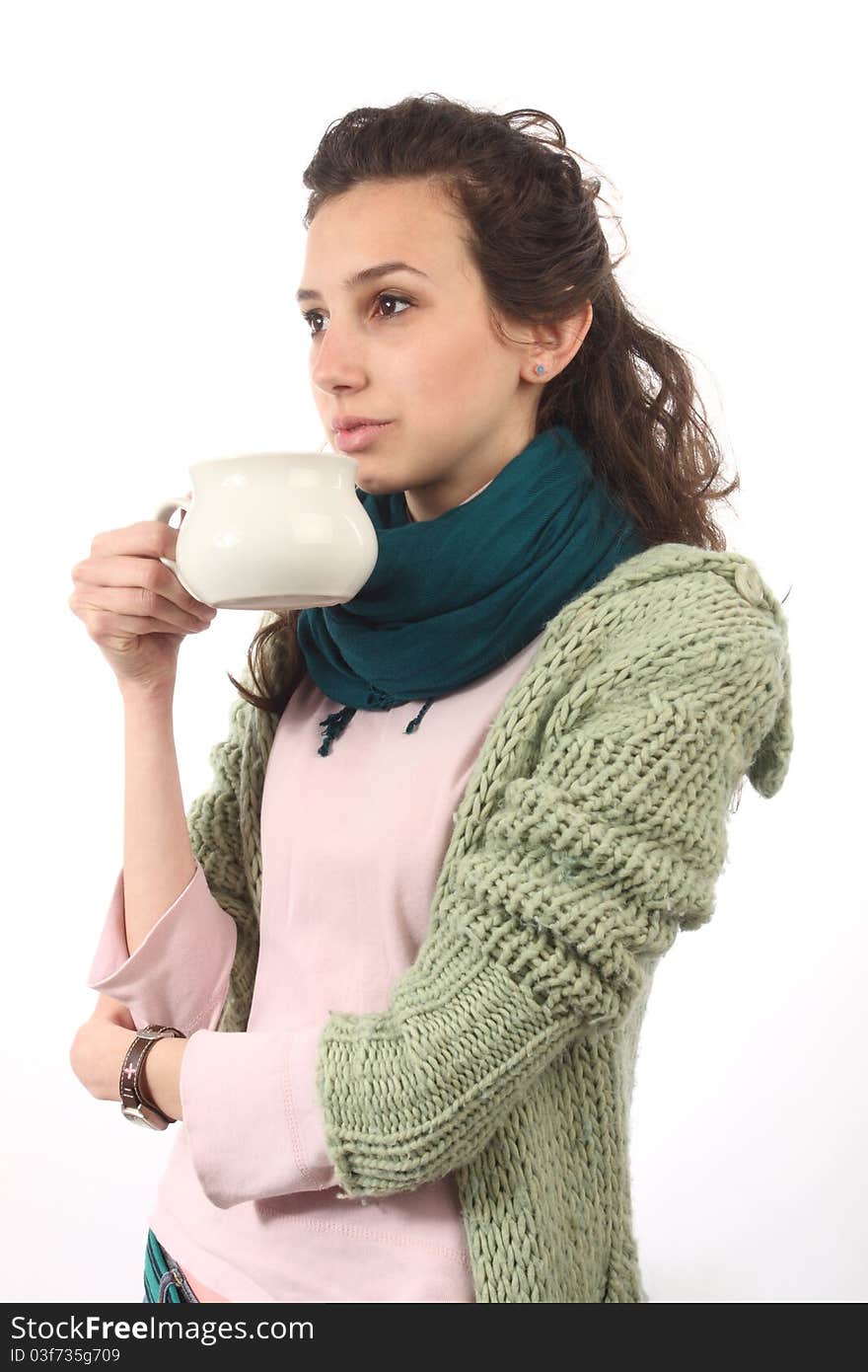 Portrait of  girl with milk cup. Portrait of  girl with milk cup