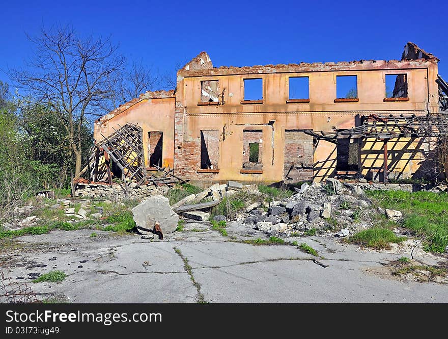 Bombed building without windows and roof. Bombed building without windows and roof