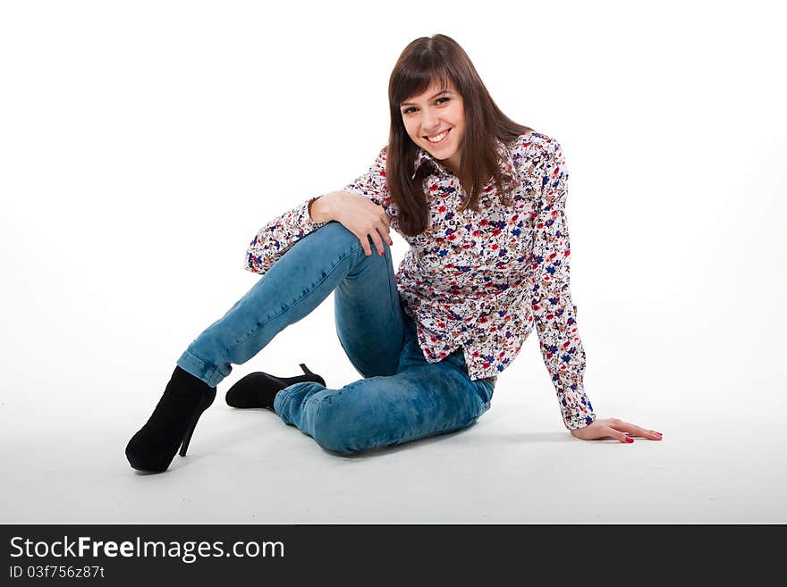 Portrait of cute girl on white