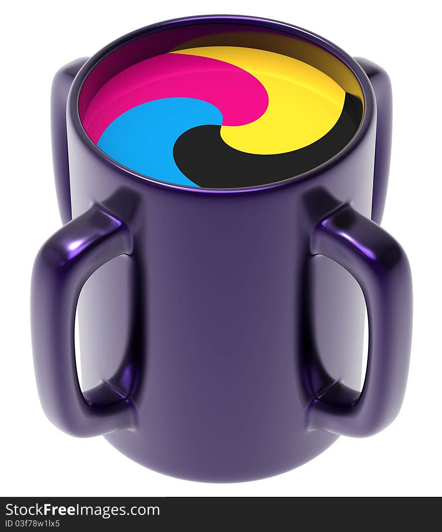 Abstract CMYK cup with four handles. Abstract CMYK cup with four handles