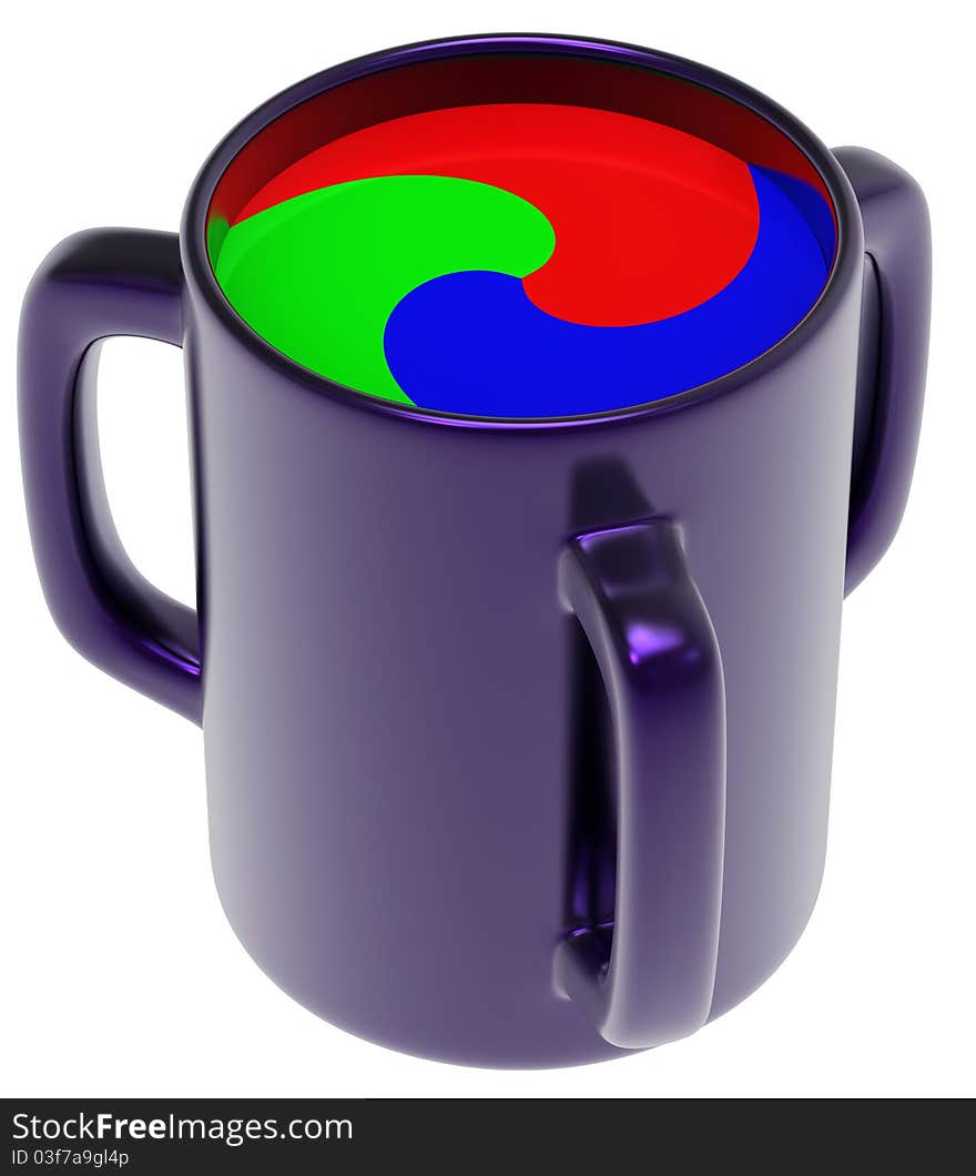 Abstract RGB cup with three handles. Abstract RGB cup with three handles