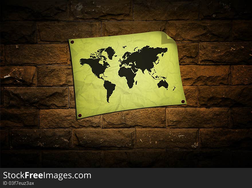 Vintage world map on wall background