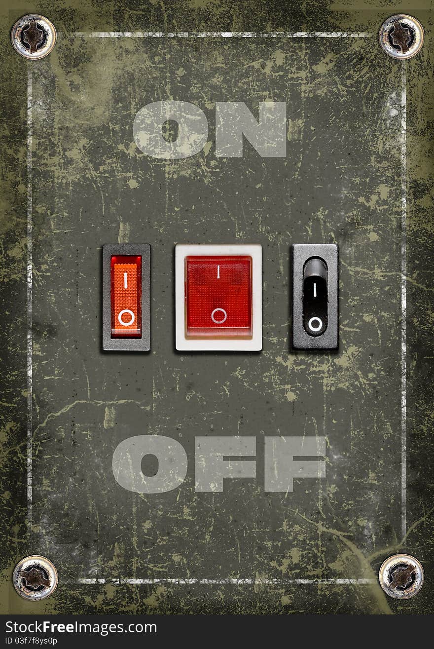 On-off switch buttons on grunge background. On-off switch buttons on grunge background