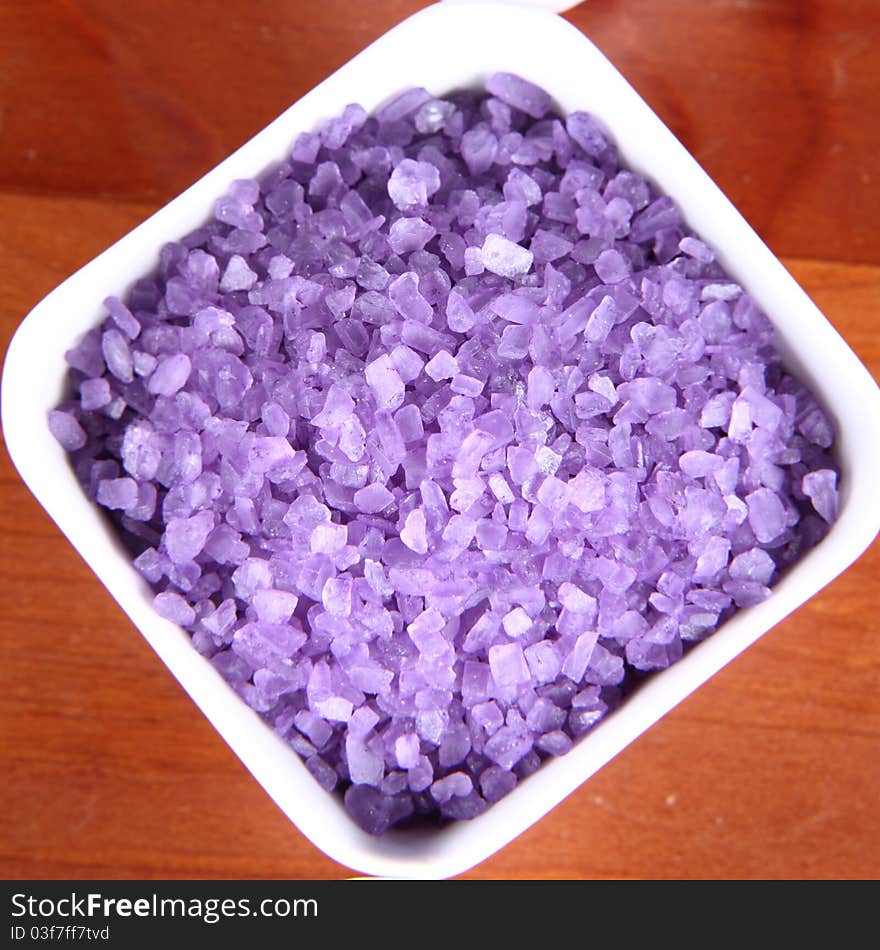 Lavender spa salt in a bowl