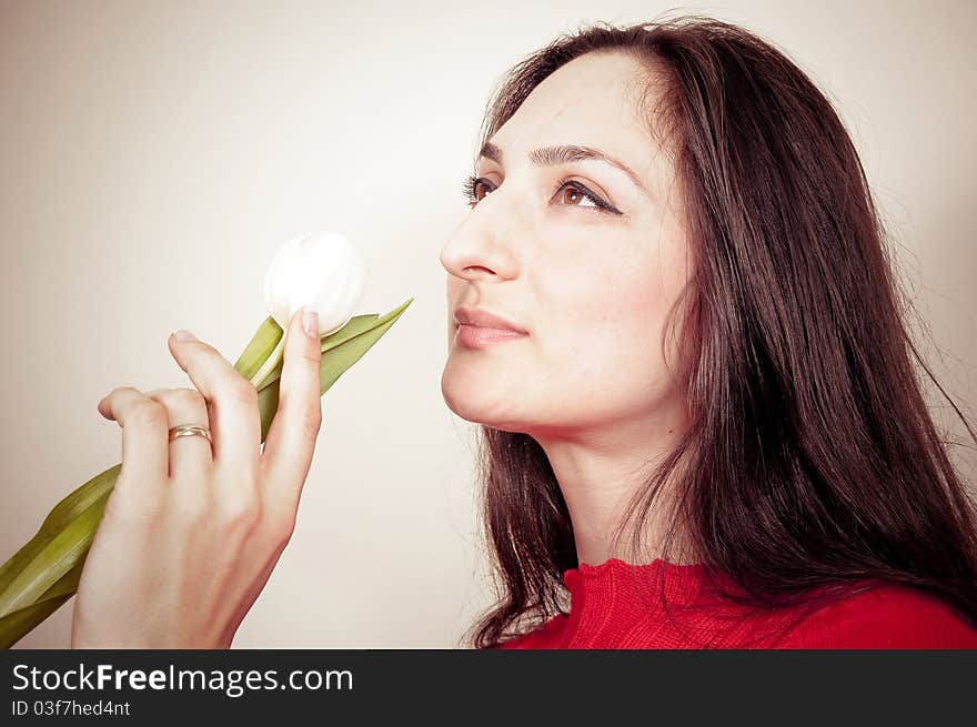 Portrait of a beautiful Girl offering you a Flower. Portrait of a beautiful Girl offering you a Flower