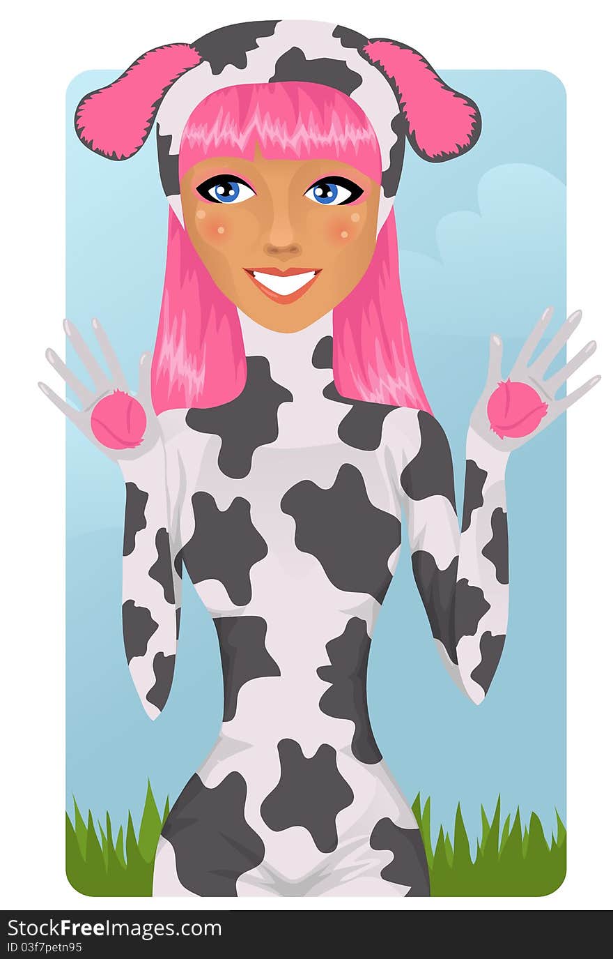 Girl in cow costume