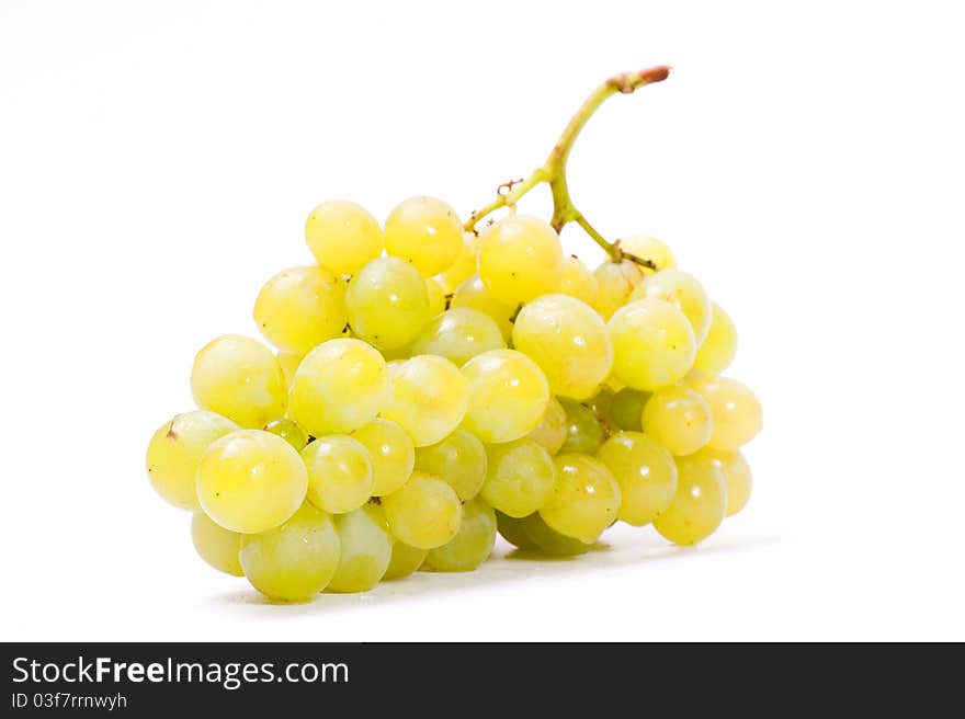 Ripen grapes on white background