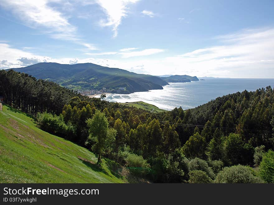 Panoramic view of Bakio Bay in Bizcaia (Spain)