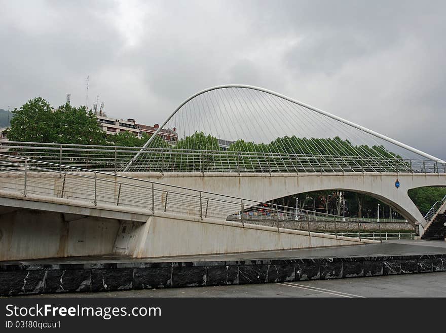 View of Zubi Zuri bridge in Bilbao (Spain)