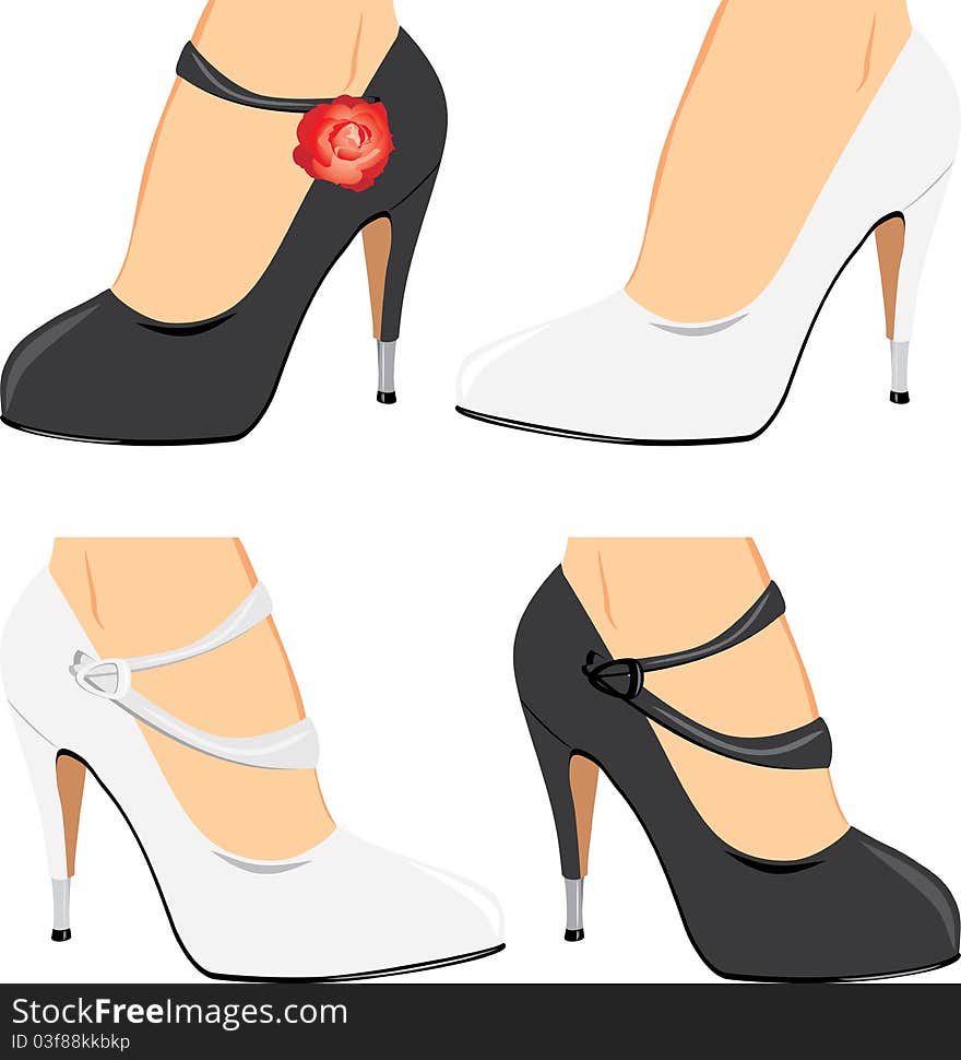 Collection of elegant female shoes. Illustration