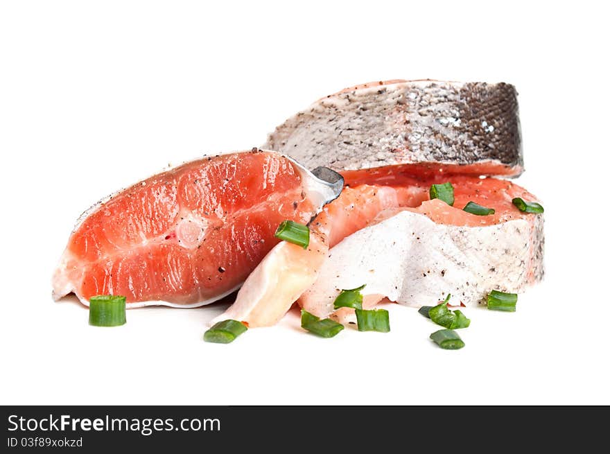 Raw salmon isolated on a white background