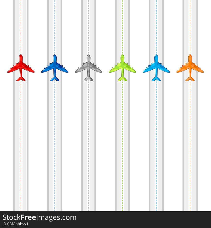 Illustration of route showing flying of airplane in different destination. Illustration of route showing flying of airplane in different destination