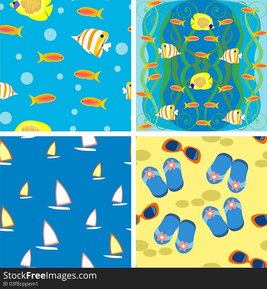 Set of marine background with fish