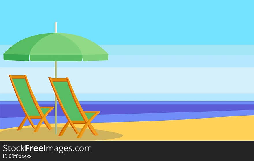 Landscape with parasol and chair. Landscape with parasol and chair