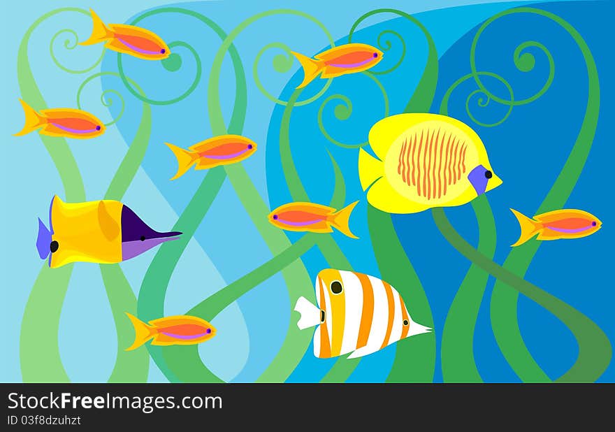 Marine background with different fish