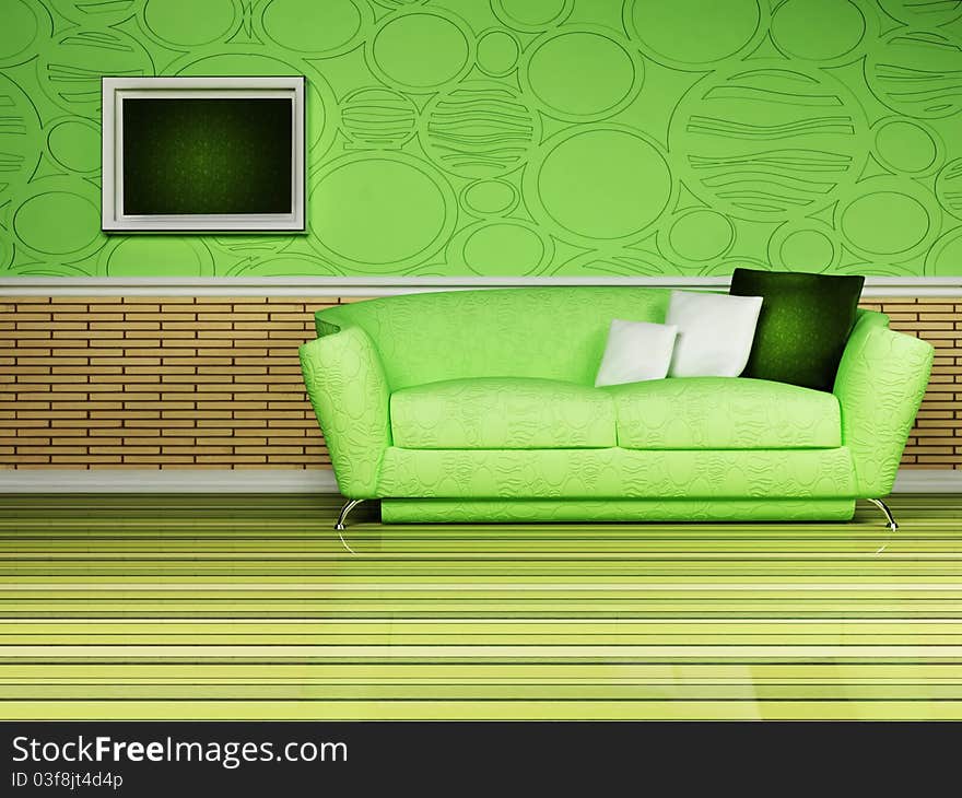 Modern interior design of living room with a green sofa and the picture. Modern interior design of living room with a green sofa and the picture