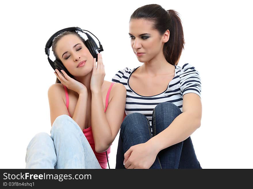 Young Woman Listen To Music On Earphone