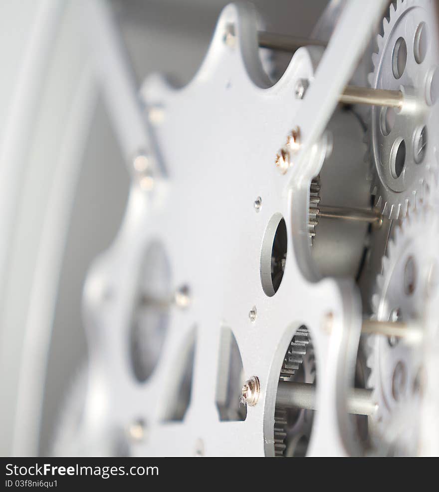 Retro clock mechanism with multiple grey gears system. Retro clock mechanism with multiple grey gears system