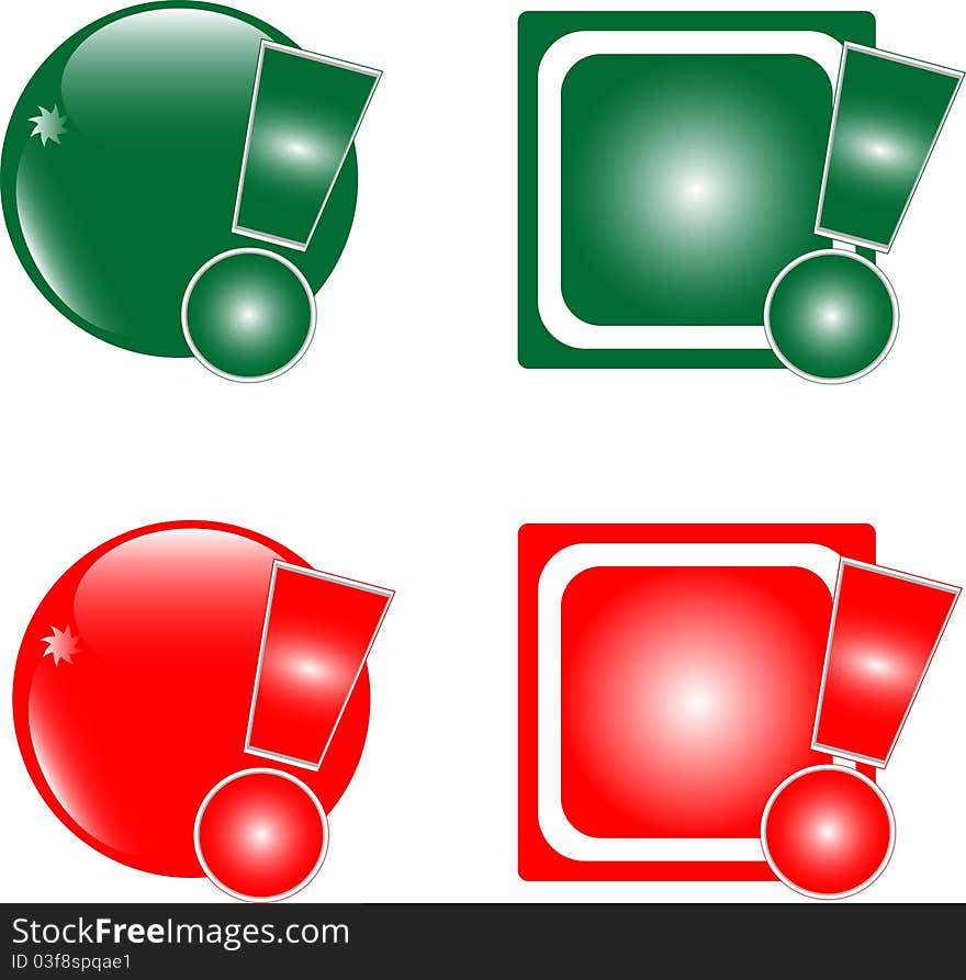 Glossy Button With Exclamation Mark Colored Icon