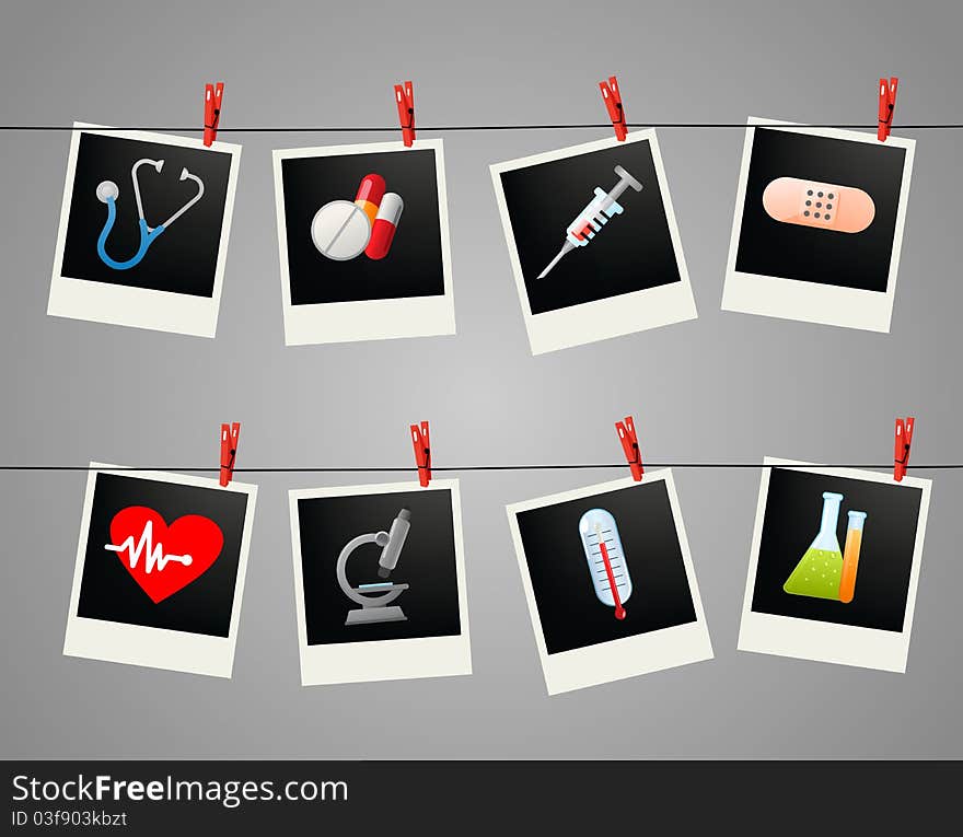 Medical photos on a clothesline. Medical photos on a clothesline