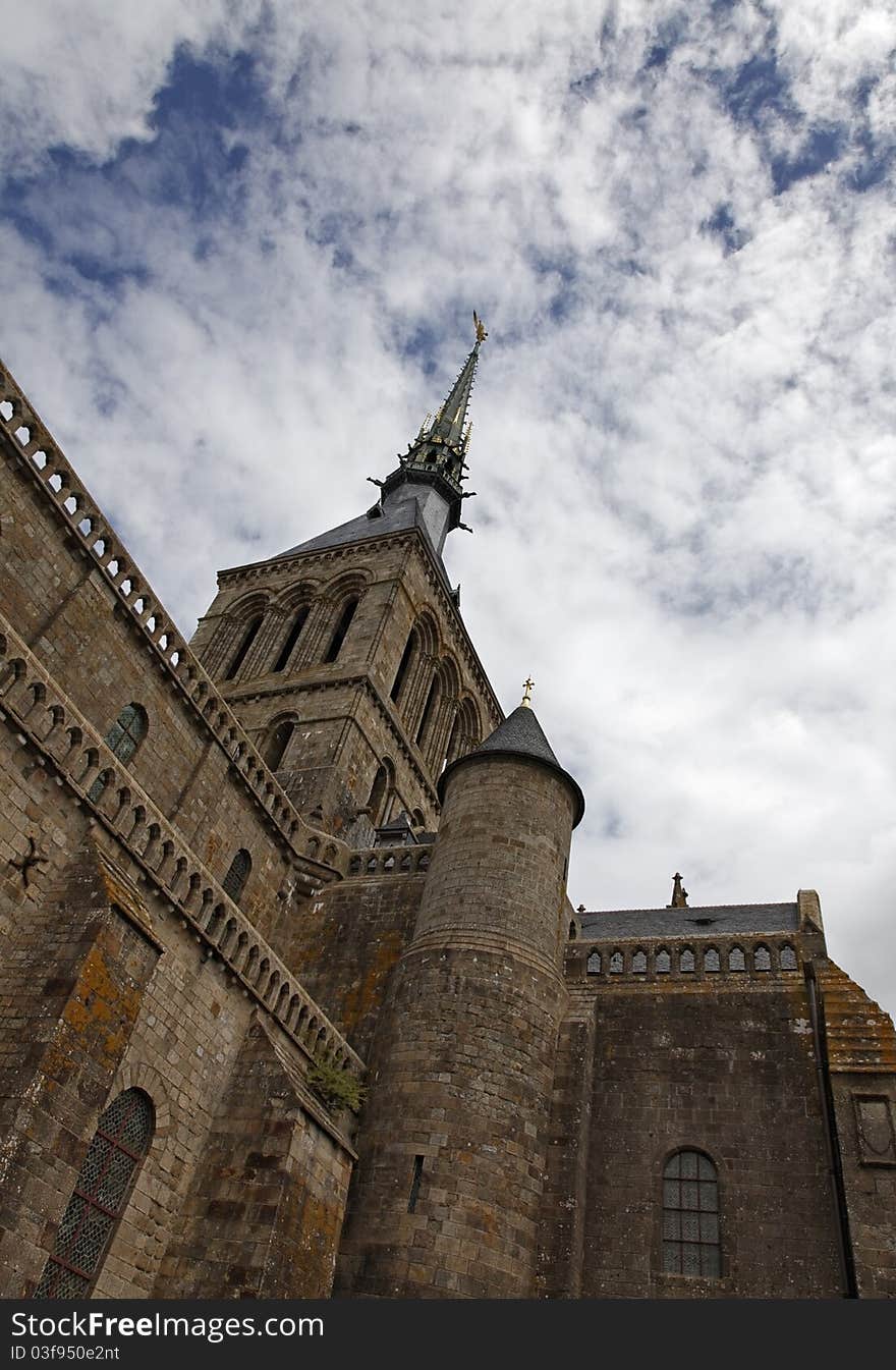 Detail of the top of Mount Saint Michel Monastery from France. Detail of the top of Mount Saint Michel Monastery from France.